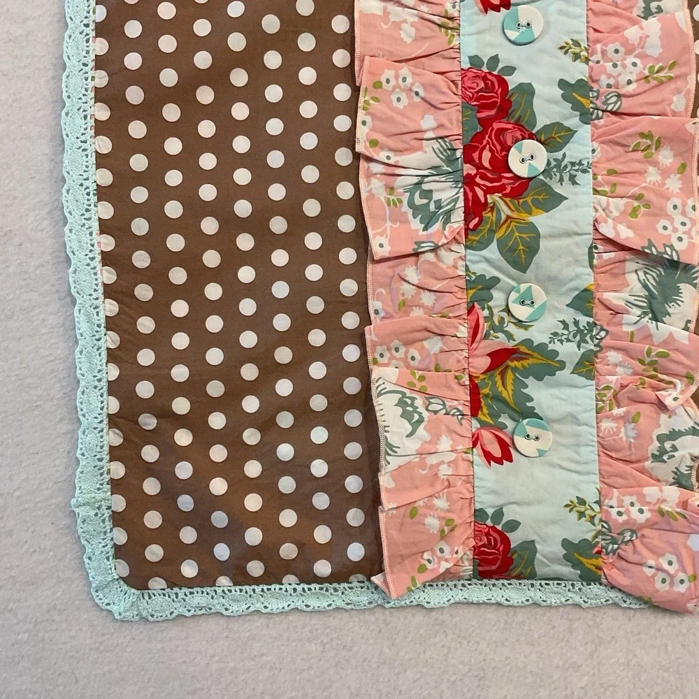 Matilda Jane Lazy Days Pillow Sham Brown Polka Dots Pink Floral Ruffles Lace